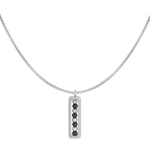 Halsketting heren zilver met natuurstenen druppels in zwarte en off-white