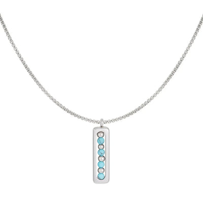Halsketting heren zilver met natuurstenen druppels in turquoise en off-white