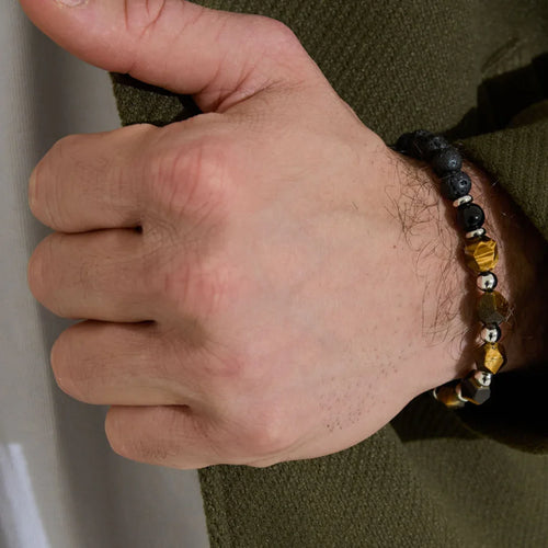 Armband heren kralen zwart/bruin