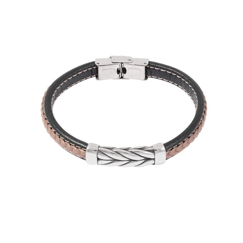 Armband heren gevlochten zilver zwart beige