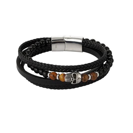 Armband heren gevlochten skull bruin/zwart