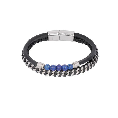 Armband heren Stylish kralen, leer en zilver