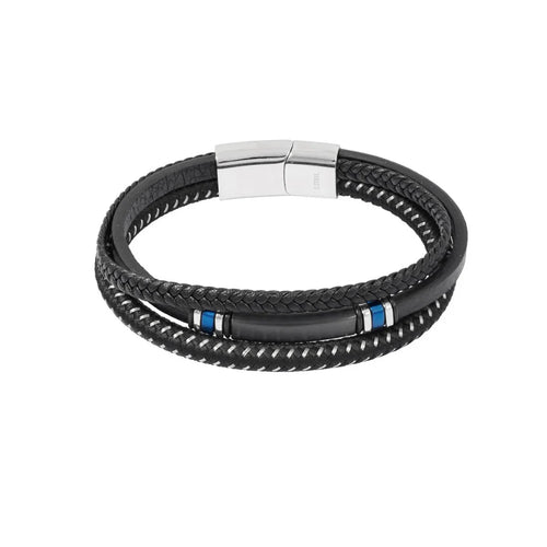 Armband heren zwart met blauwe accenten