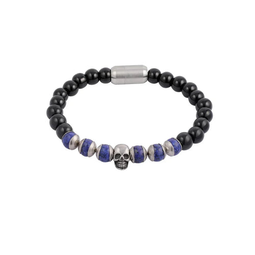 Armband heren Stylish skull kralen, zilver/zwart