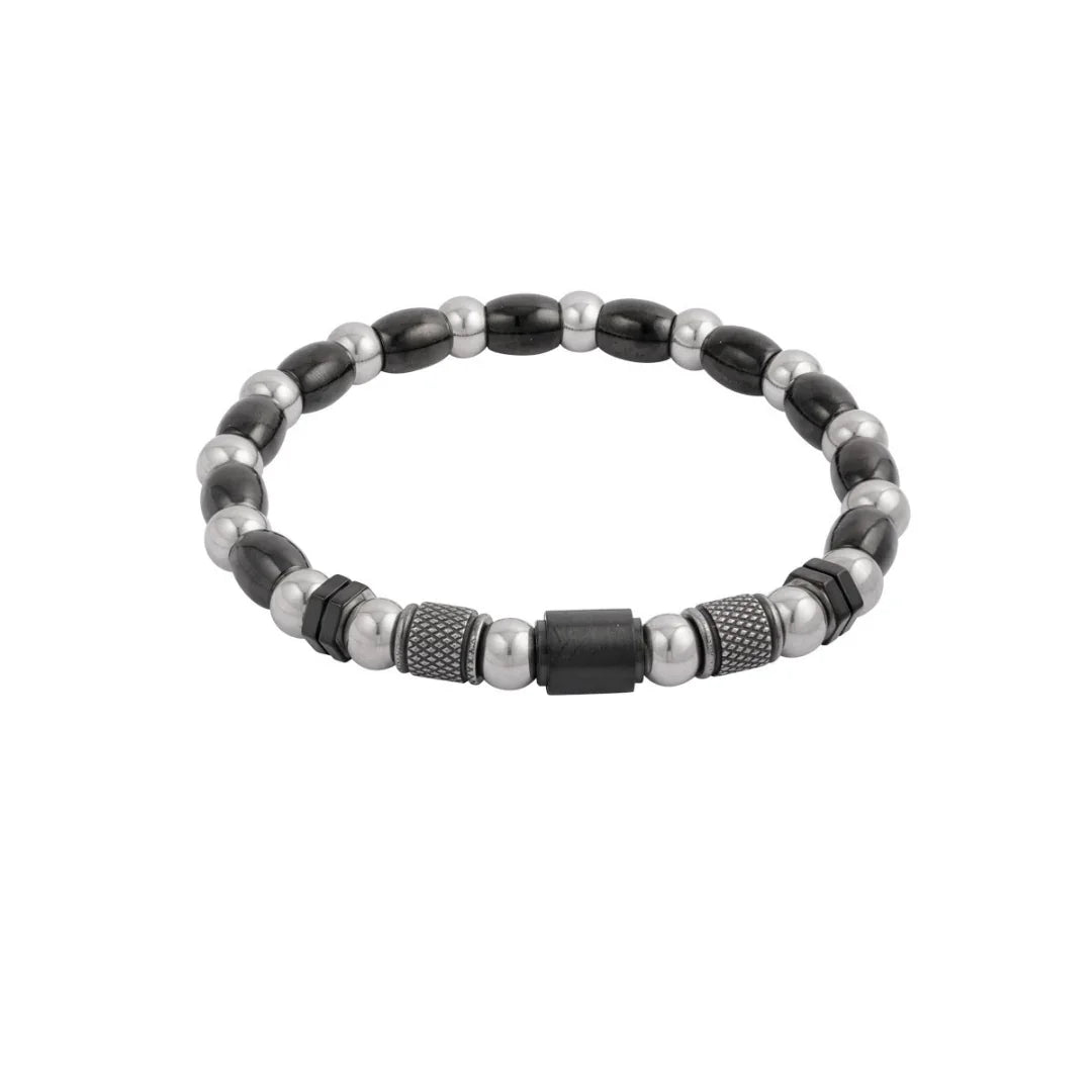 Armband heren zwart, zilver en kralen