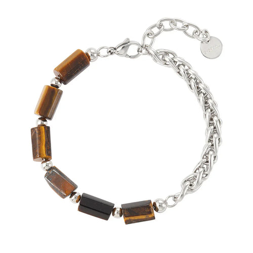 Armband heren touch zilver bruin