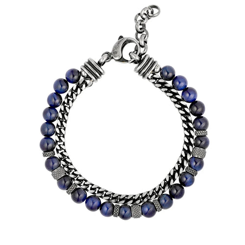 Armband heren kralen en schakelarmband zilver blauw