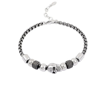 Armband heren skull kralenarmband zilver & zwart