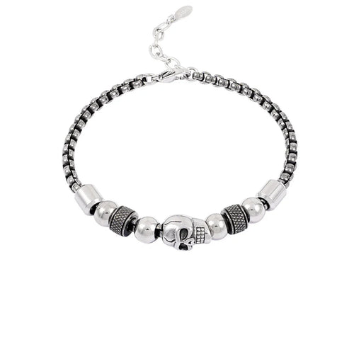 Armband heren skull kralenarmband zilver & zwart