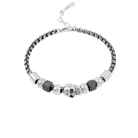 Armband heren skull kralenarmband zilver & zwart
