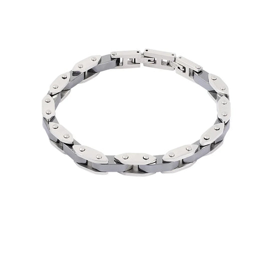 Armband heren schakelketting met grijze details zilver