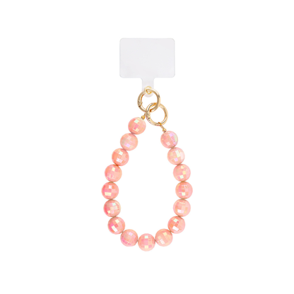 Zalmroze Telefoonkoord met Discobal Kralen