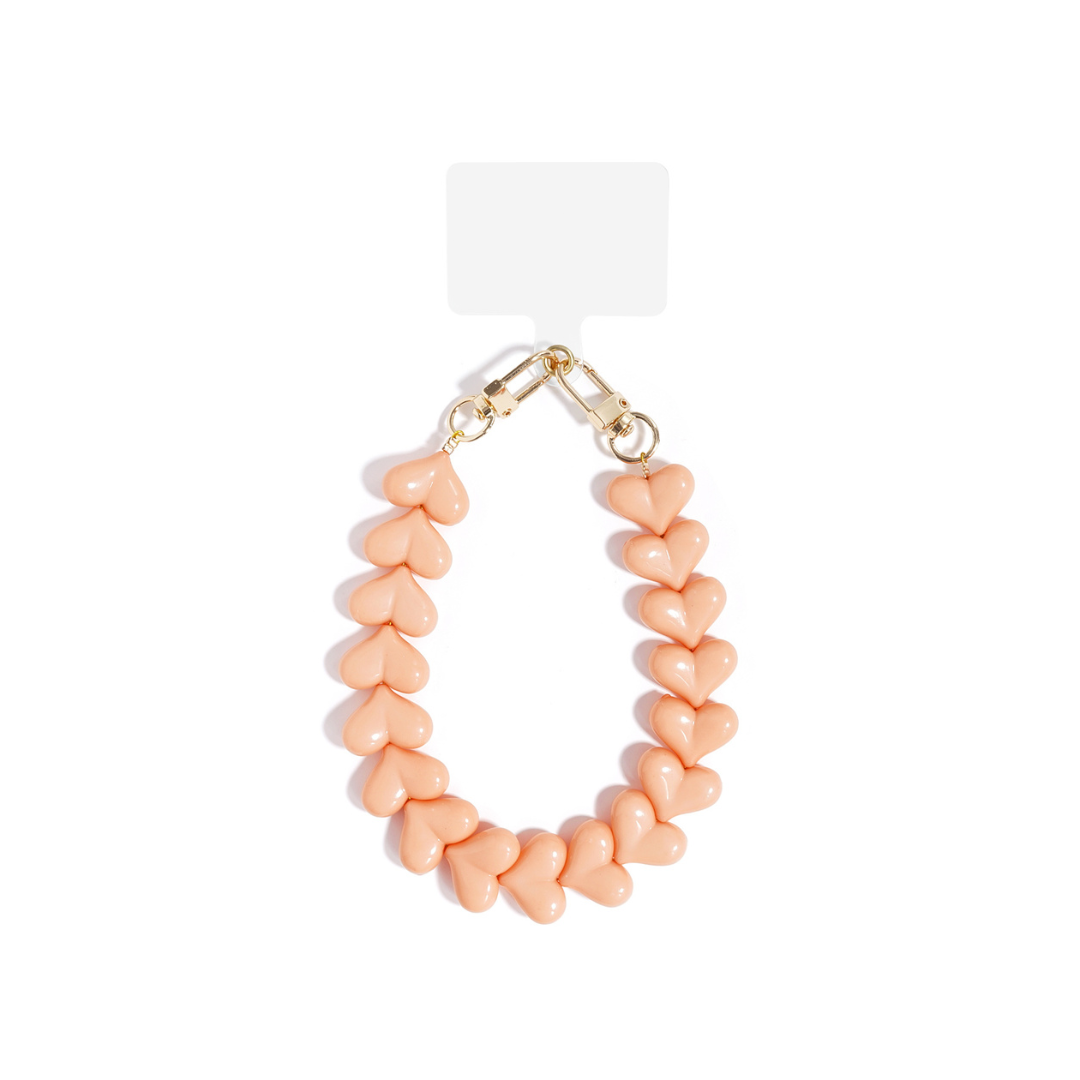 Zalmroze hartjes telefoonkoord