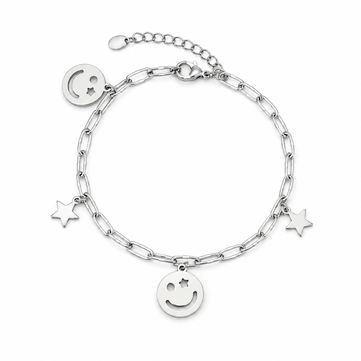 Zilveren armband met sterretjes en smileys bedels - Casa Jadel