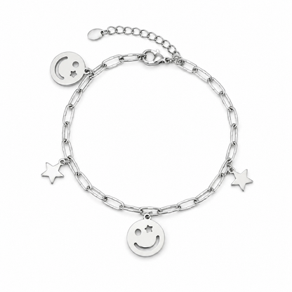 Zilveren armband met sterretjes en smileys bedels - Casa Jadel