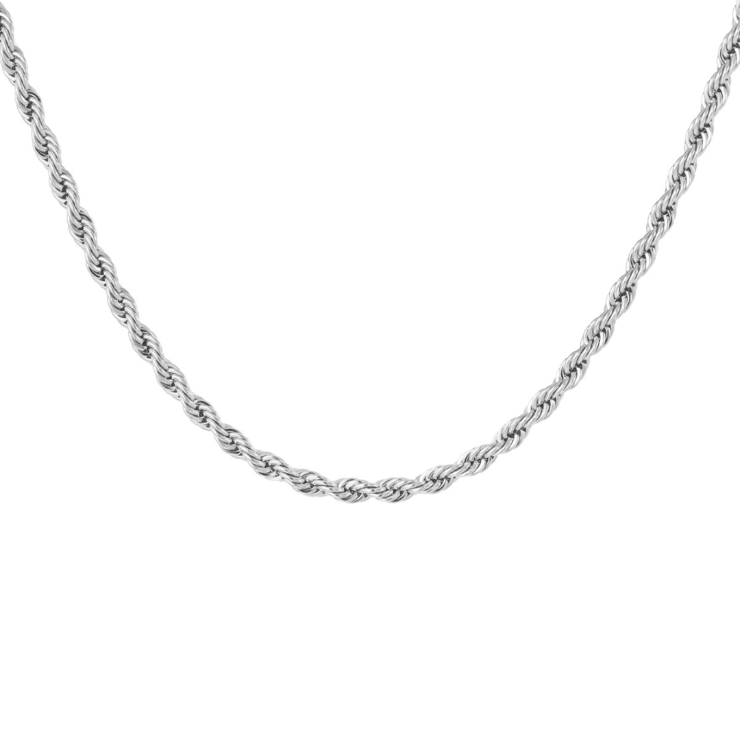 Zilveren gedraaide ketting L van stainless steel met rope structuur