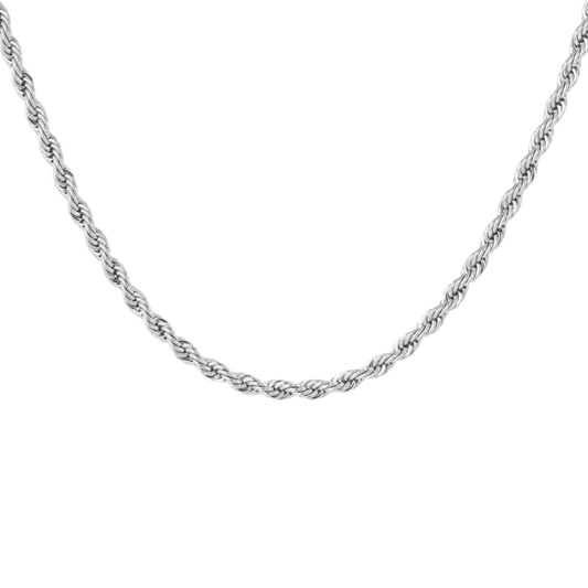 Zilveren gedraaide ketting L van stainless steel met rope structuur