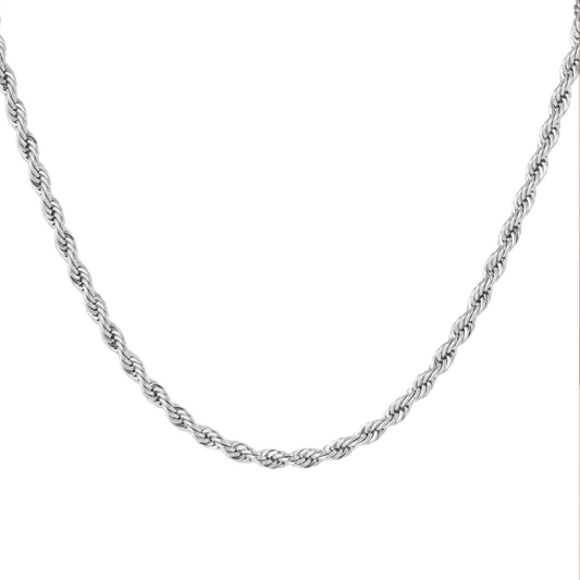 Zilveren gedraaide ketting van stainless steel met rope schakel van 4.5mm dikte