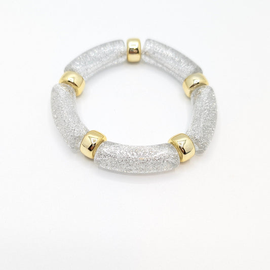 Zilveren glitter tube armband