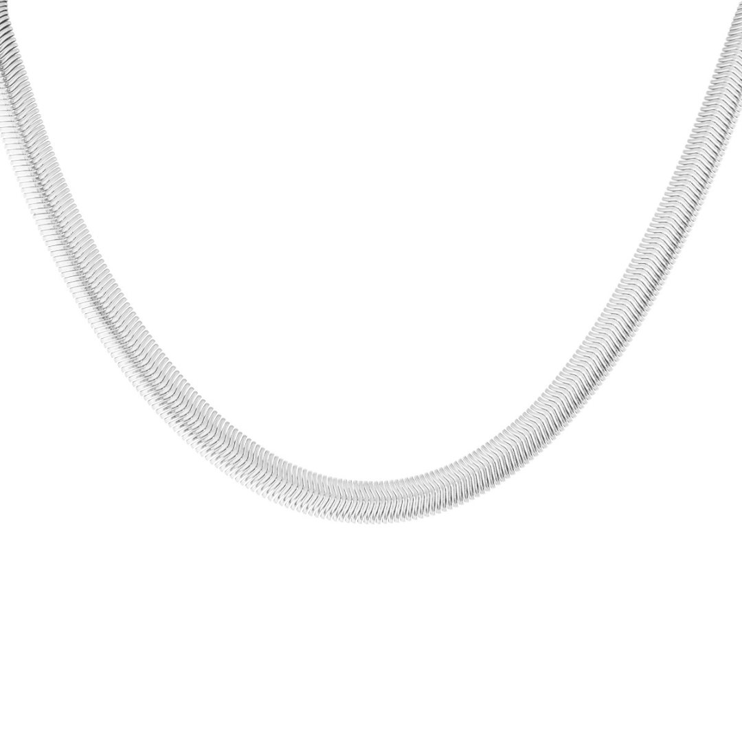 Zilveren platte schakelketting L van stainless steel