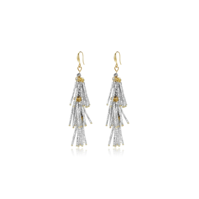 Zilveren statement tassel oorbellen met gouden details