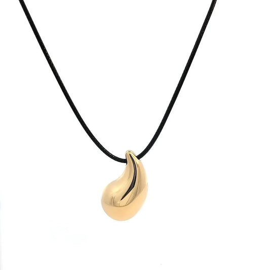 Zwart koord ketting met gouden druppel - Casa Jadel