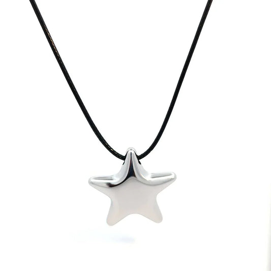 Zwart koord ketting met zilveren ster - Casa Jadel