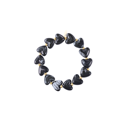 Zwarte marble hartjes kralenarmband Lieve