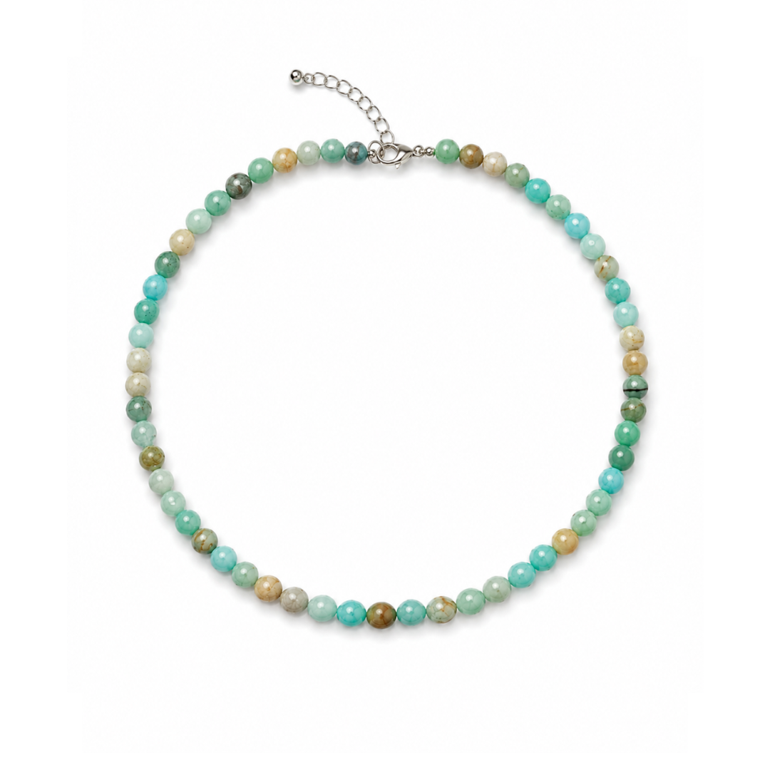 Amazoniet natuursteen kralenketting Jacky met 6 mm groenblauwe natuursteen kralen en stainless steel sluiting van Casa Jadel.