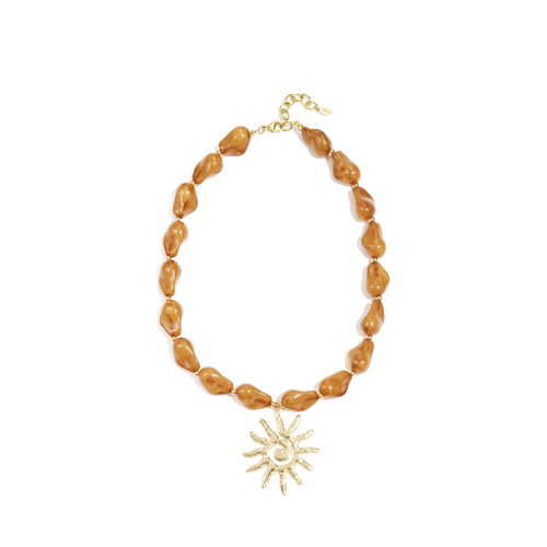 Amber bruine chunky kralenketting statement zon