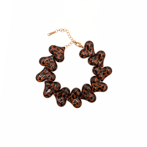 Amber bruine hartjes kralenarmband panterprint