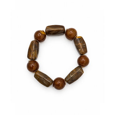 Amber-bruine long & round marble kralenarmband