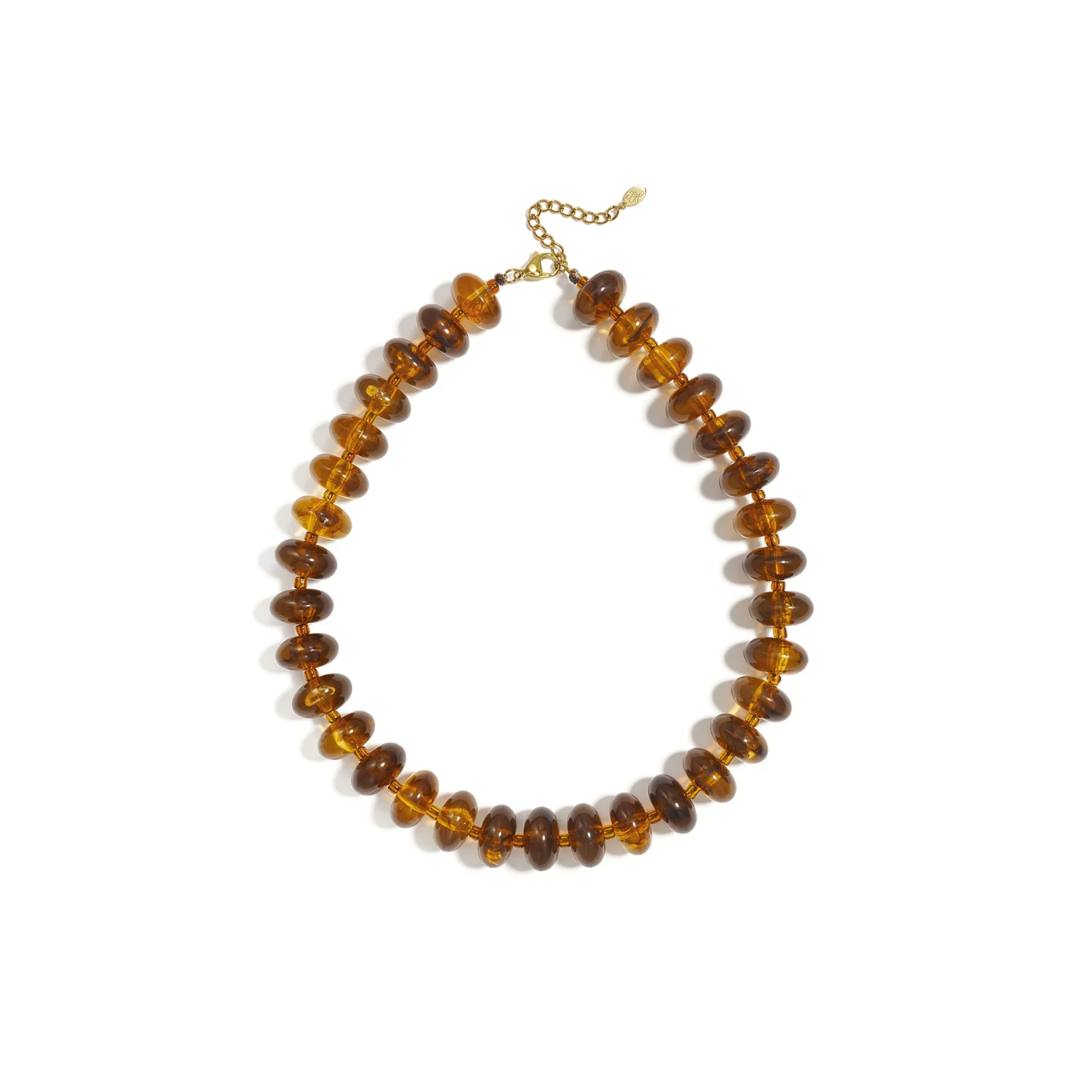 Amber marble donut kralenketting Limo met platte ronde kralen en gouden sluiting