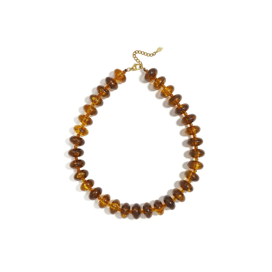 Amber marble donut kralenketting Limo met platte ronde kralen en gouden sluiting