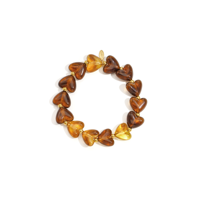 Amber bruine marble hartjes kralenarmband Lieve