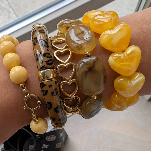 Gele chubby marble hartjes armband
