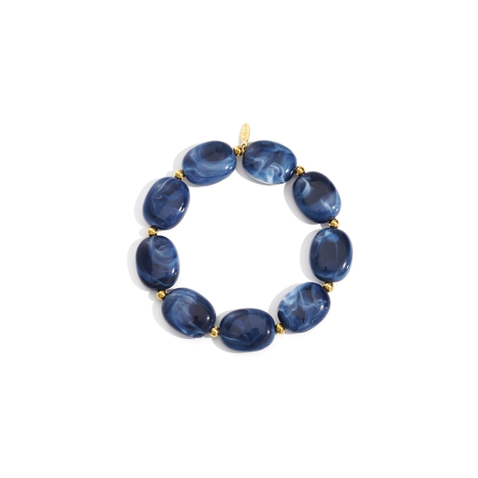 Grote kralen armband gemarmerd blauw