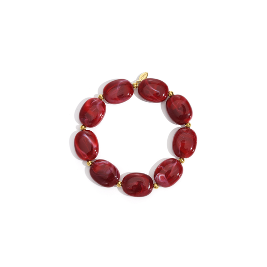 Grote kralen armband gemarmerd donker rood