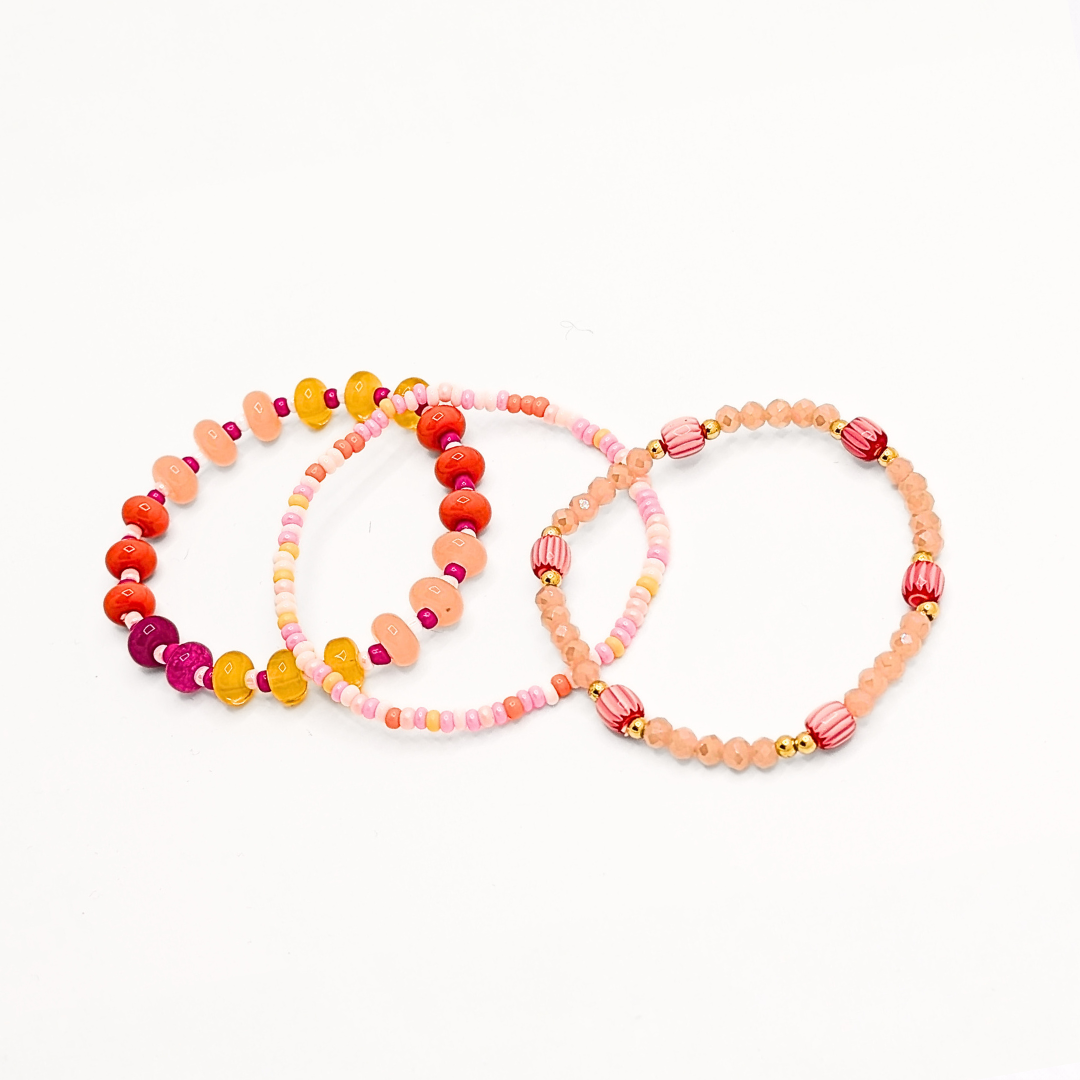 Armbandenset Ada roze met perzik- en koraaltinten