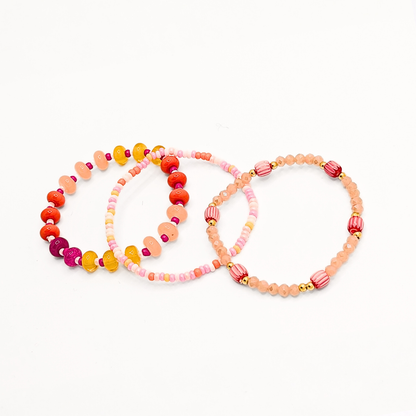 Armbandenset Ada roze met perzik- en koraaltinten