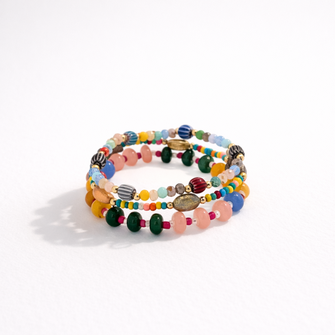 3-delige armbandenset Ada met schelpdetails en multicolor kralen
