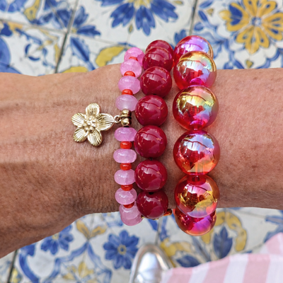 Armbandenset bordeaux, roze & metallic