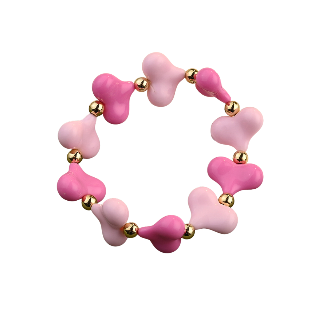 Armbandje roze fuchsia hartjes