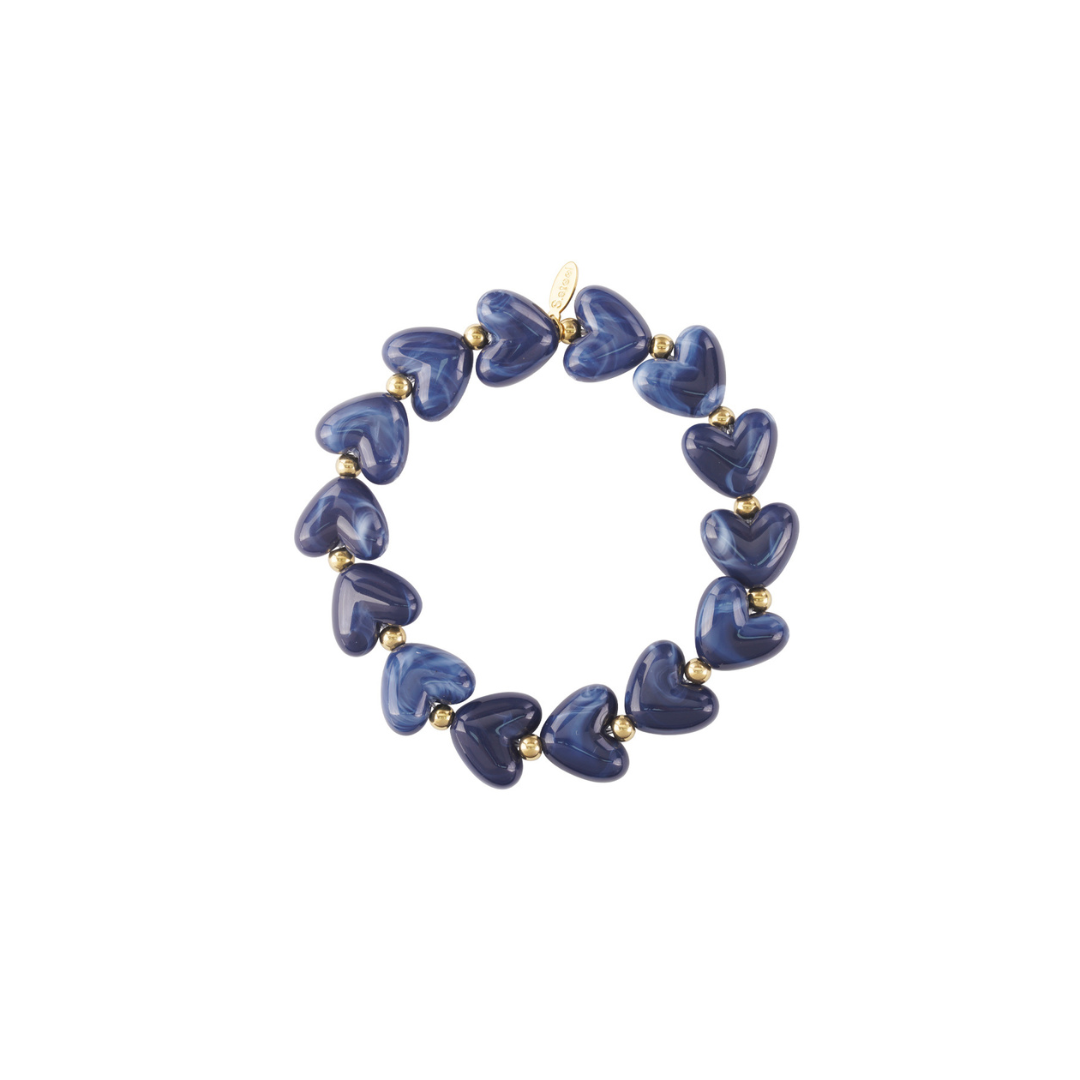 Donkerblauwe marble hartjes kralenarmband