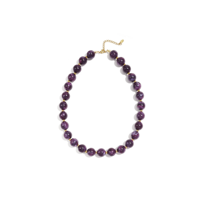 Aubergine marble kralenketting met gouden details Juul