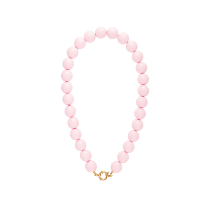 Baby roze grote kralenketting met goudkleurig boeislot voor dames.