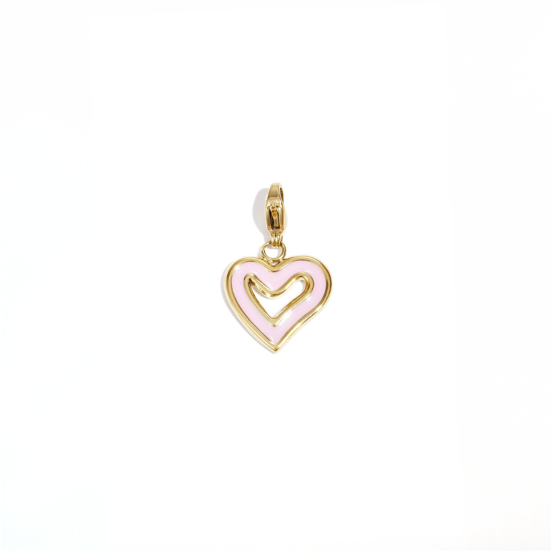 Babyroze hart contour bedel met goudkleurige afwerking in Ibiza style