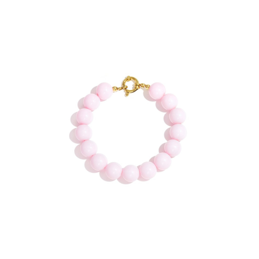 Babyroze kralenarmband met goudkleurig boeislot in Ibiza style