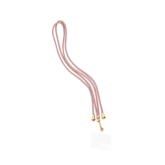Babyroze lang telefoonkoord rope met goudkleurige details en crossbody draagfunctie