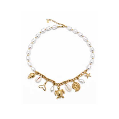 Detail barok parel ketting met schelp en zeedieren bedels Casa Jadel